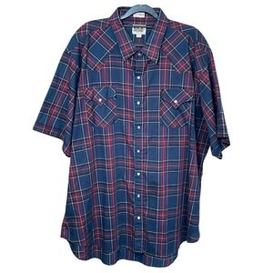 ELY CATTLEMAN Tall Man Western Plaid Short Sleeve Pearl Snap Shirt 3XL Tall 19.5